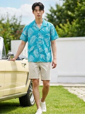Blue Hawaii Men’s Button Down Collared Aloha Shirt NWT